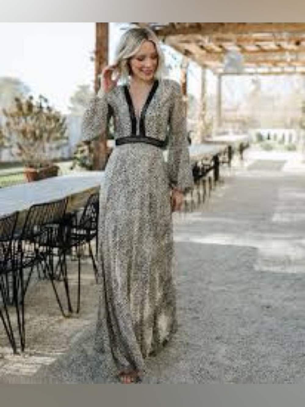 Baltic Born GORGEOUS Taupe Printed Long Sleeve Maxi Dress NEW WITH TAGS - Picture 4 of 5